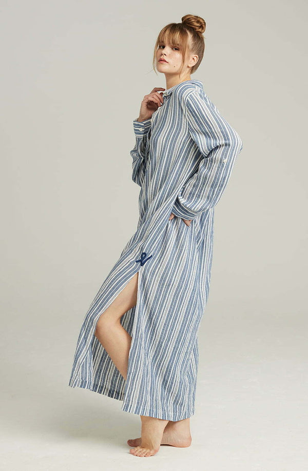 French Navy Stripe Longline Maxi Shirt