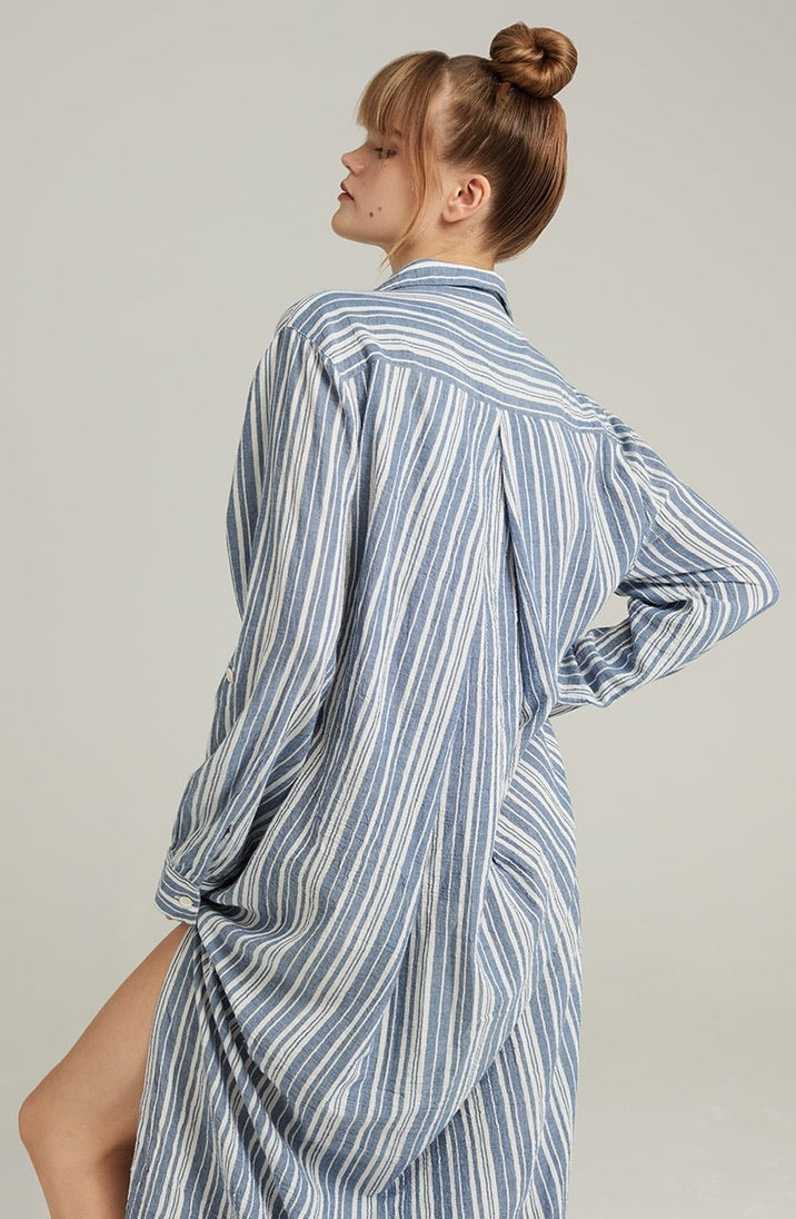 French Navy Stripe Longline Maxi Shirt