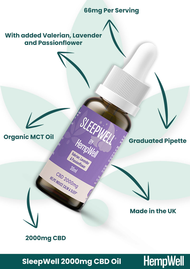 CBD SLEEPWELL CBD OIL | 2000MG CBD | 30ML BOTTLE | WITH LAVENDER AND VALERIAN