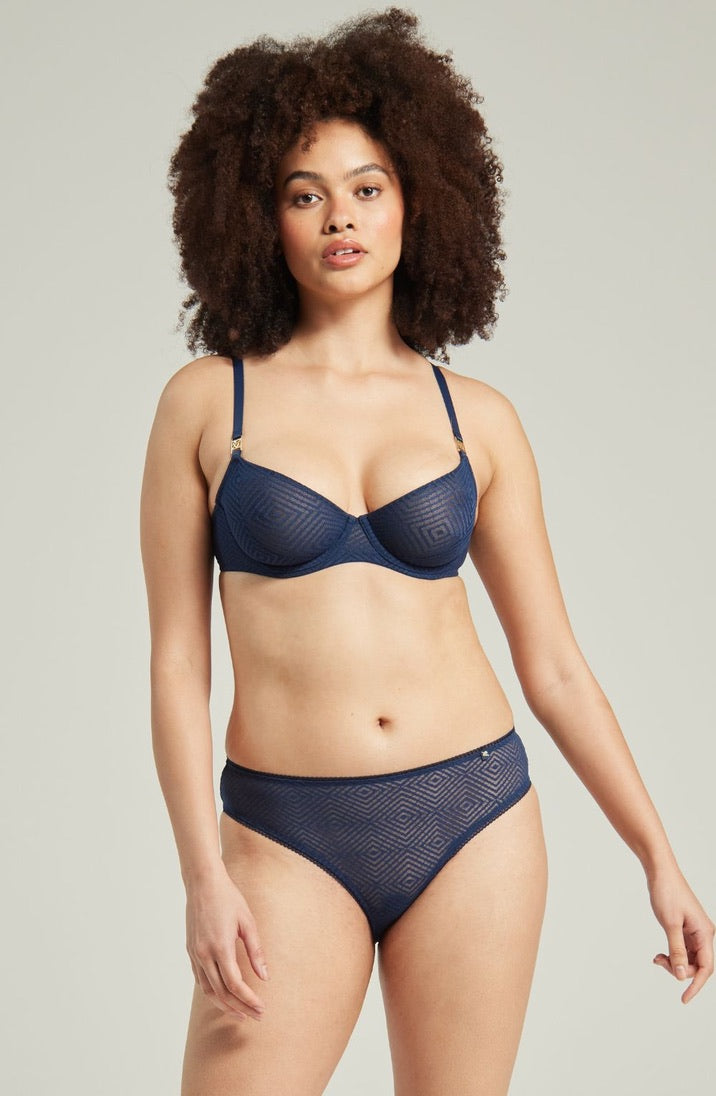 The Sheer Deco High Leg Brief Navy