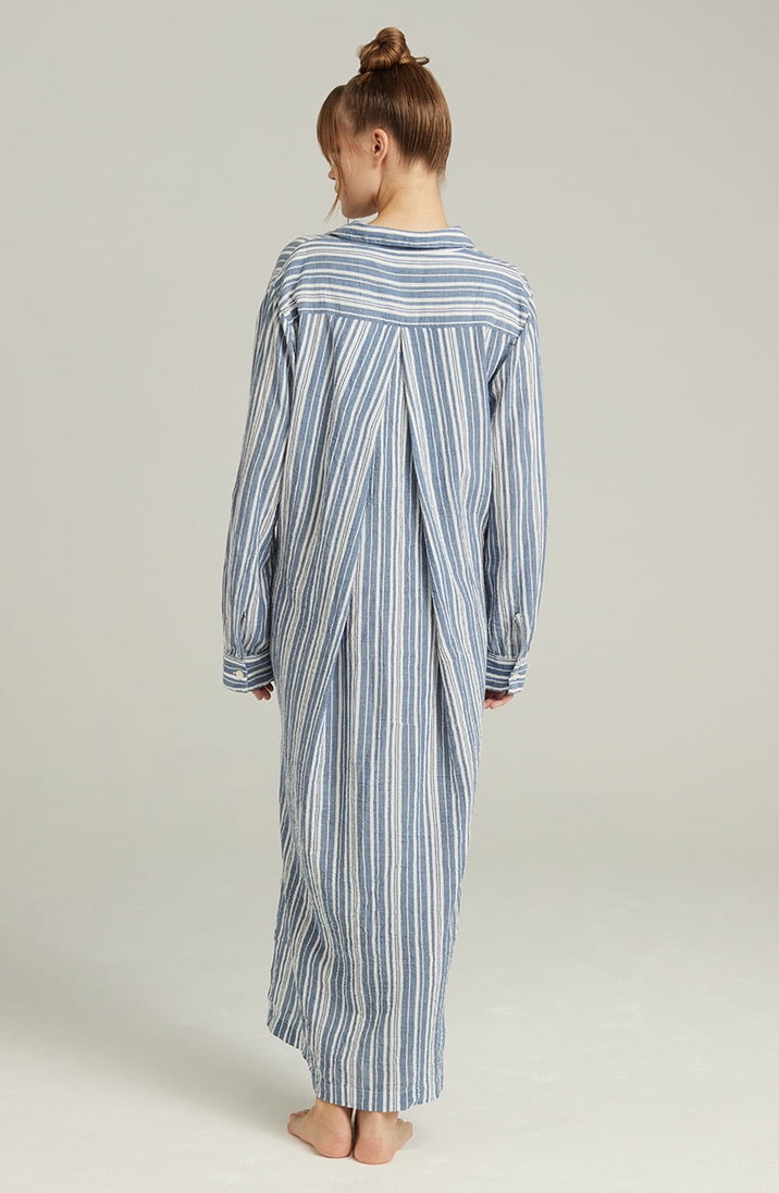 French Navy Stripe Longline Maxi Shirt