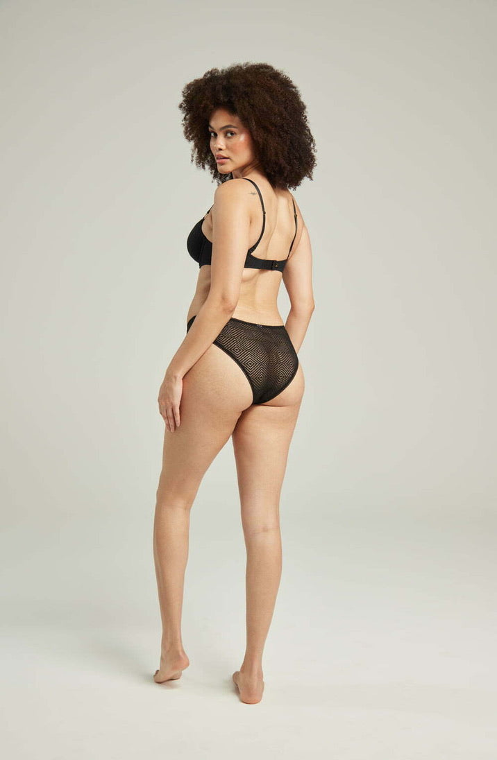 Sheer Deco High Leg Brief Black