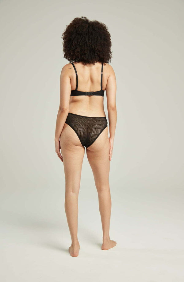 Sheer Deco High Leg Brief Black