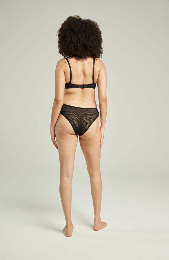 Sheer Deco High Leg Brief Black