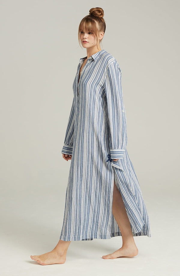 French Navy Stripe Longline Maxi Shirt