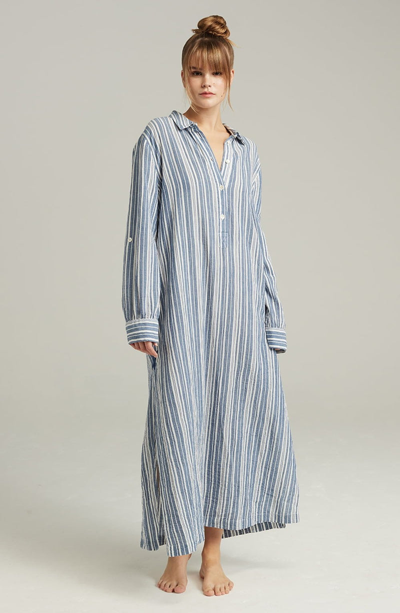 French Navy Stripe Longline Maxi Shirt