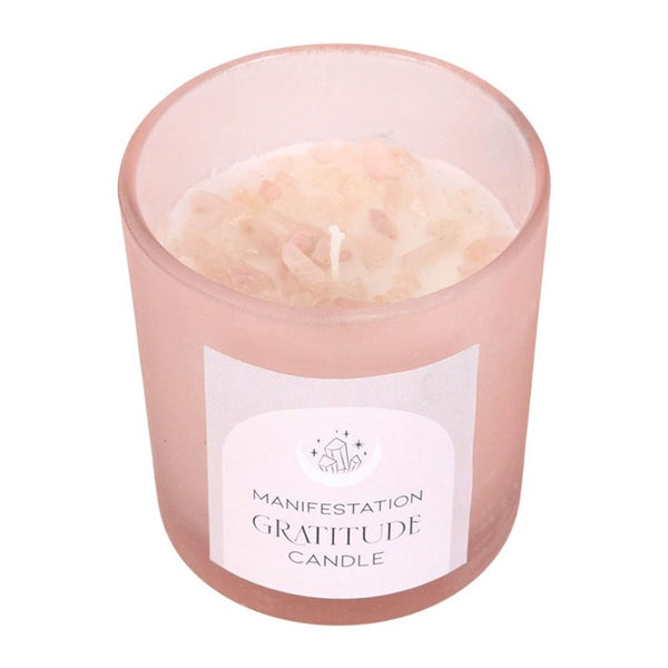 Rose Quartz Crystal Chip Gratitude Candle