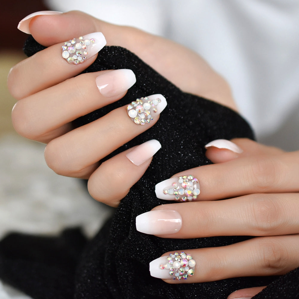 French Tip Rhinestone Nails - Delphine – Lux